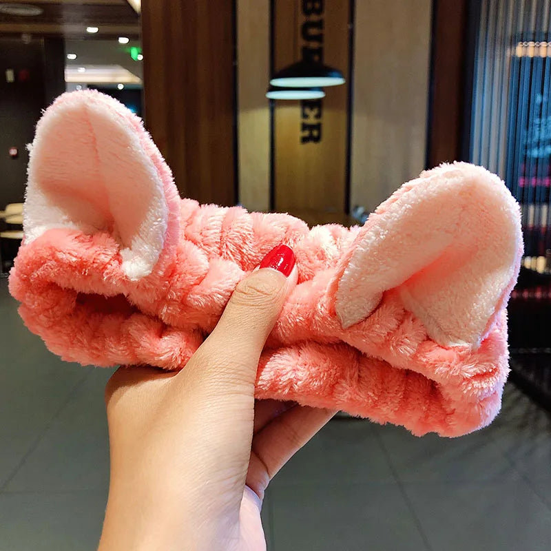 Soft Coral Fleece Bow Hairband – Face Wash Headband