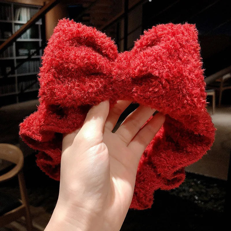 Soft Coral Fleece Bow Hairband – Face Wash Headband