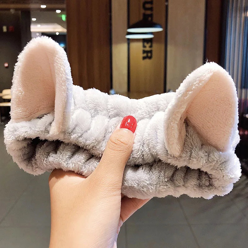 Soft Coral Fleece Bow Hairband – Face Wash Headband