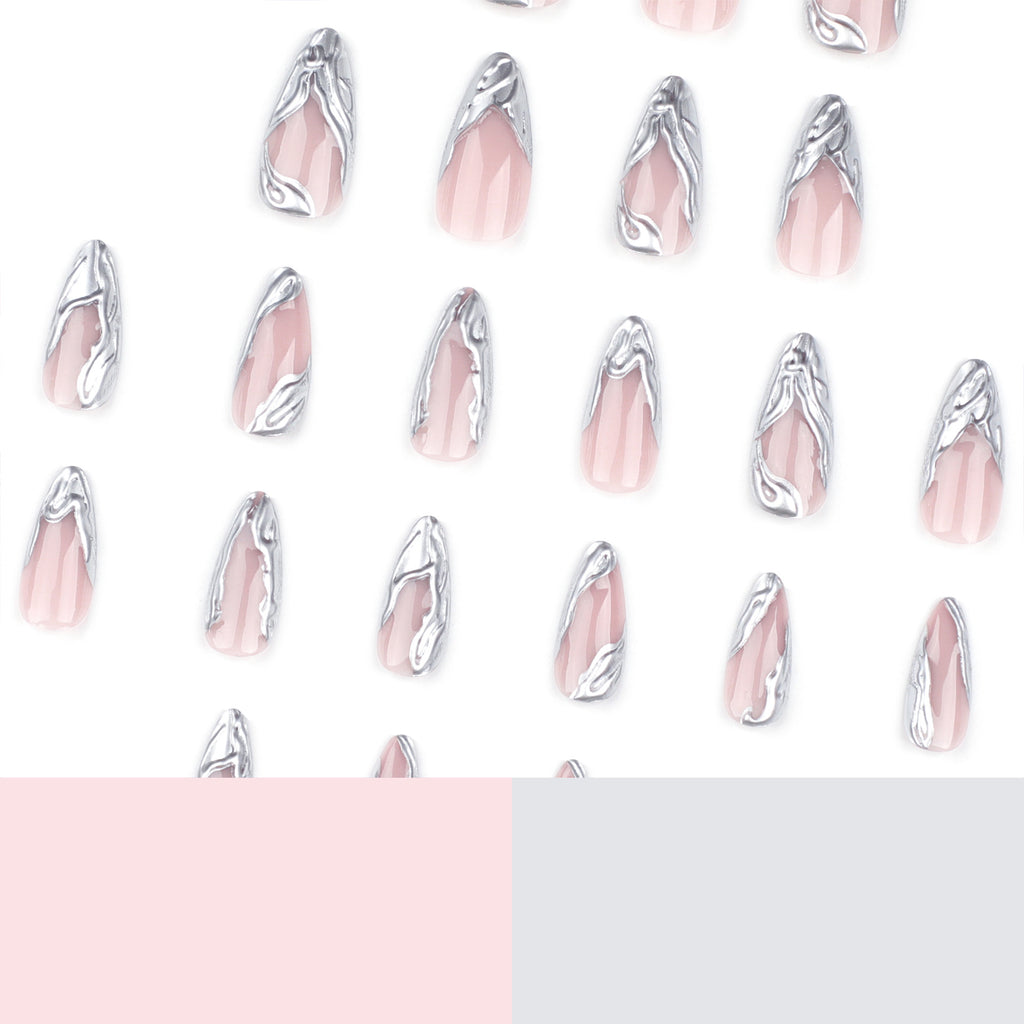 24Pcs French Almond False Nails Glitter with Rhinestones Wearable Fake Nails Artificial Simple Full Cover Press on Nails Tips