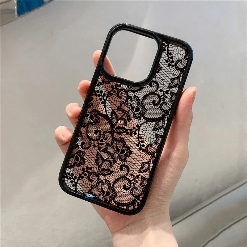 Vintage Floral Lace Clear Phone Case for iPhone 17 16 15 14 13 11 12 Pro Max 16E Air X XR XS 7 8 Plus SE 2022 Shockproof Cover