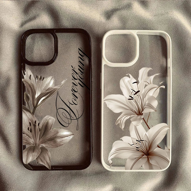 Shockproof Phone Case for iPhone 16 17 Pro Max 15 Pro 14 13 12 11 16E Air X XR XS 7 8 Plus SE Elegant Vintage Lily Floral Cover