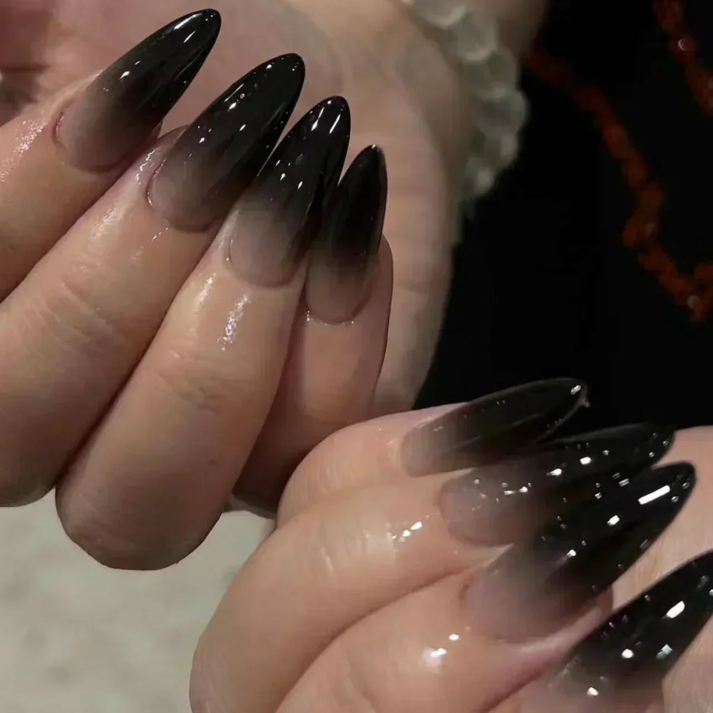 24Pcs French Almond False Nails Glitter with Rhinestones Wearable Fake Nails Artificial Simple Full Cover Press on Nails Tips