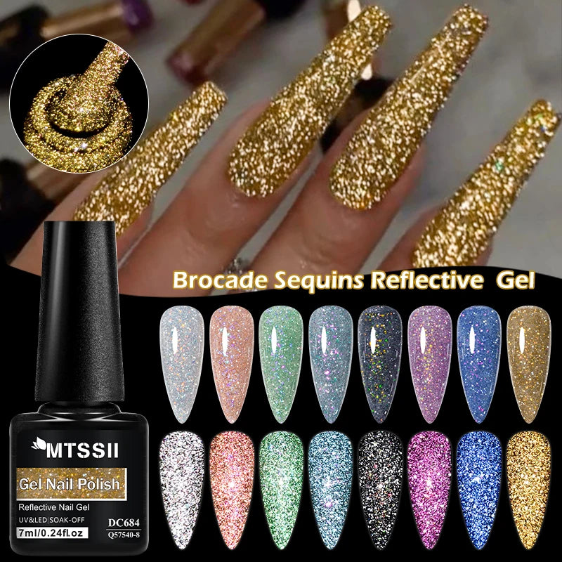 Mtssii 7ML Colorful Reflective Gel Nail Polish Glitter Sparkling Flash Glitter Gel Polish Semi Permanent Varnish Soak Off Nails