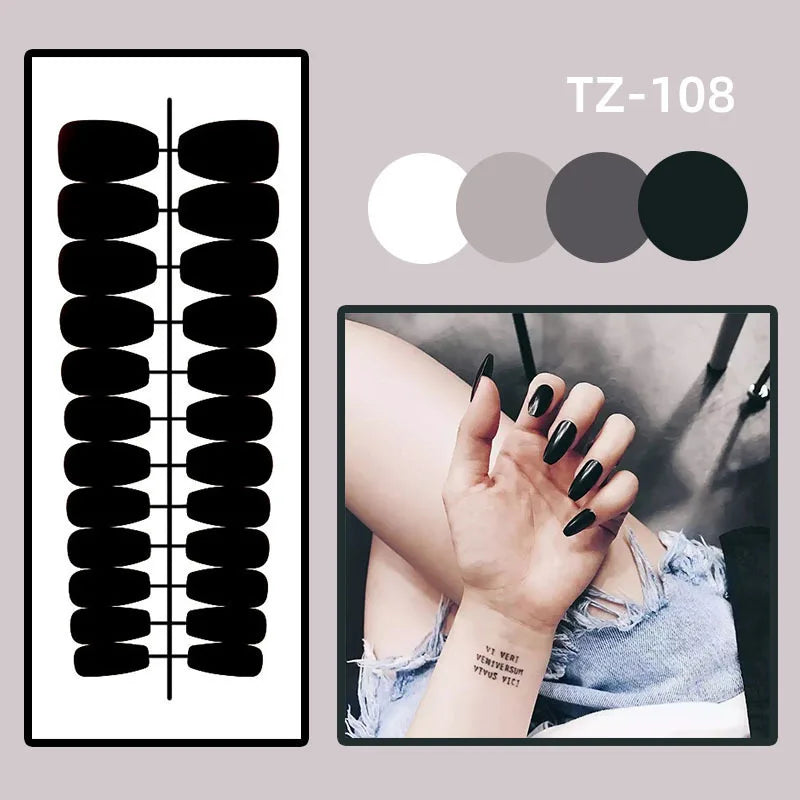 24pcs Wearable Bow Design Press on Nails Simple Pearl Starlight Short Almond False Nails Tips Finished Cat's Eye Fake Nail Sets