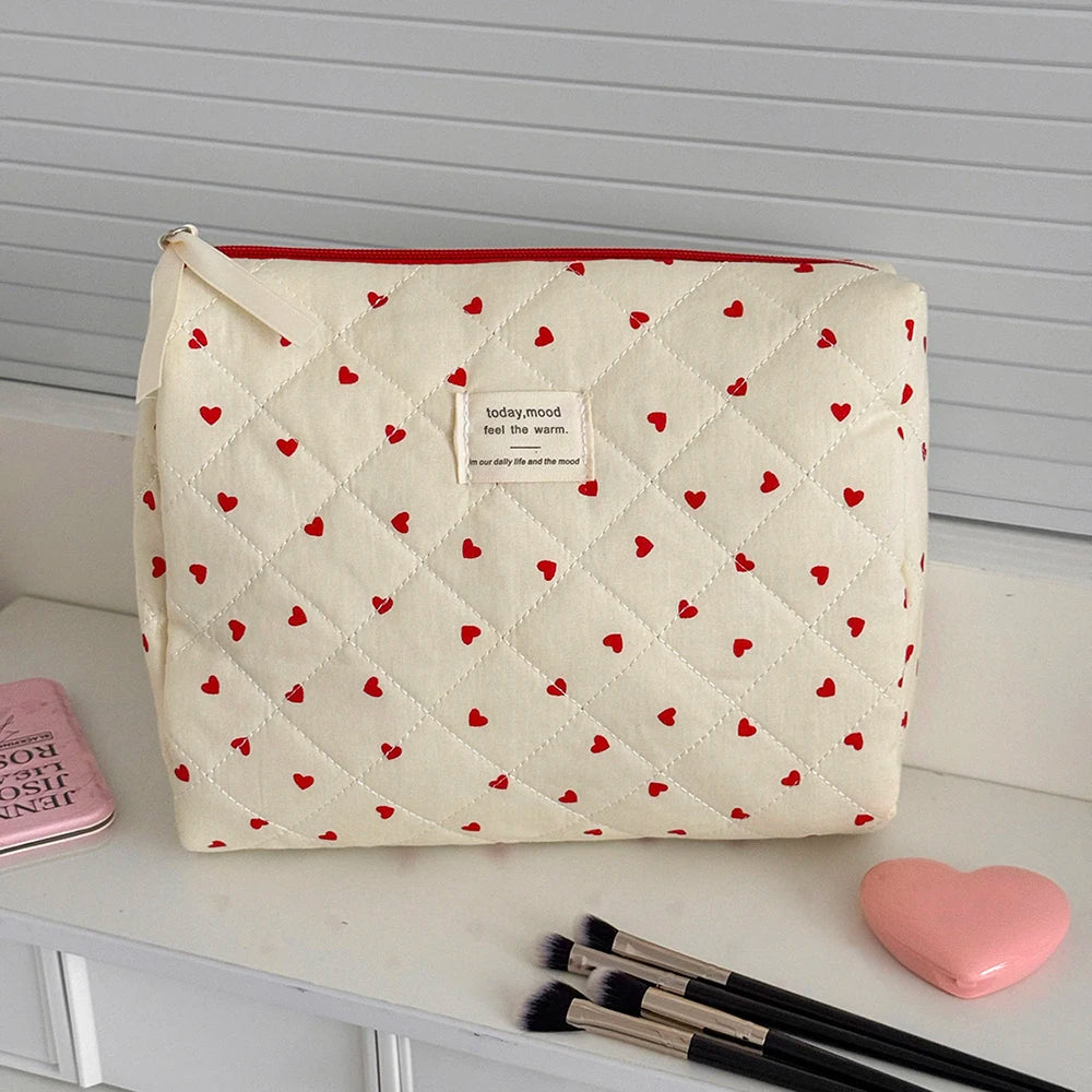 Quilted Heart Makeup Bag – Large Cosmetic Organizer