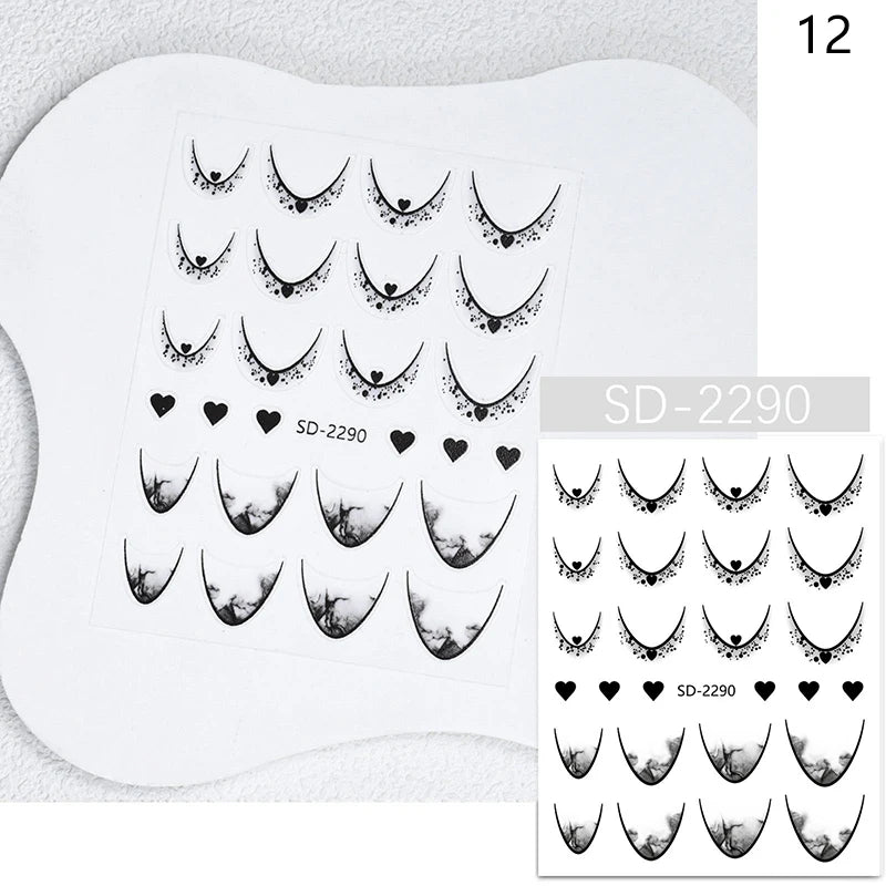 1 Sheet Fashion French Gradient Nail Art Stickers Thin Black White Line Press On Nails Decals Manicure Decorations DIY