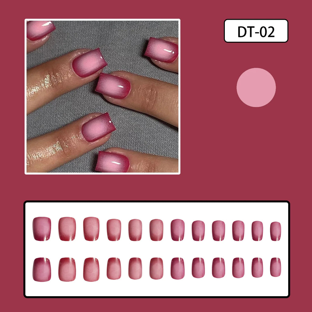 24pcs/set short saure fake nails for Spring summer season french style flowers butterfly design press on false nail art tips