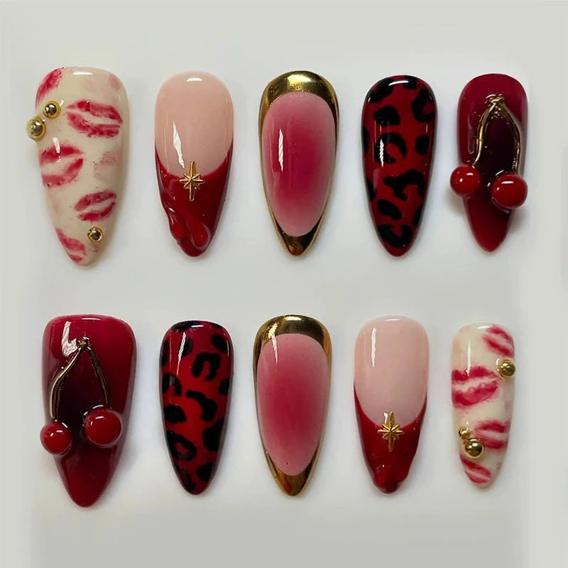 24PCS Pink Flower Almond Press-On Nails