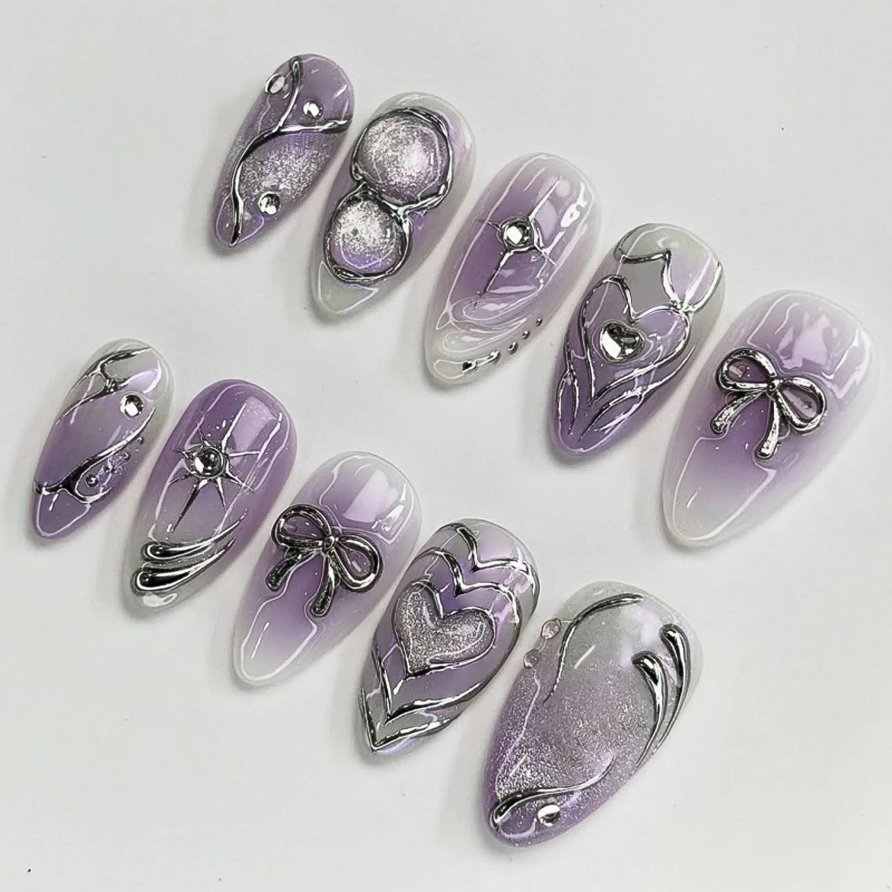 24pcs Sweet False Nail Patches Detachable Fake Nail Tips With Bowknots Love Heart Pearl Design Pink Almond Korean Press On Nail