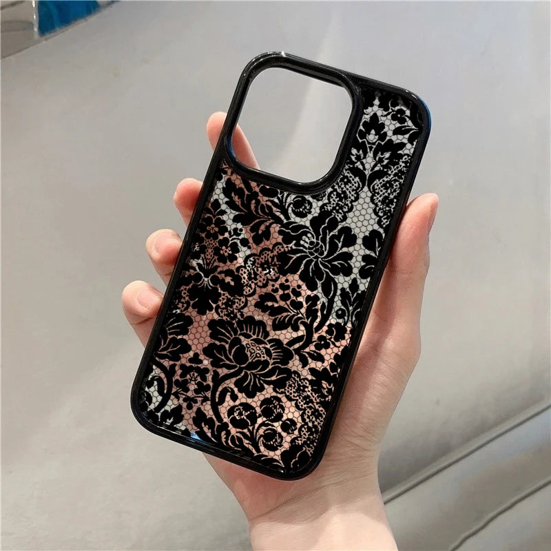 Vintage Floral Lace Clear Phone Case for iPhone 17 16 15 14 13 11 12 Pro Max 16E Air X XR XS 7 8 Plus SE 2022 Shockproof Cover