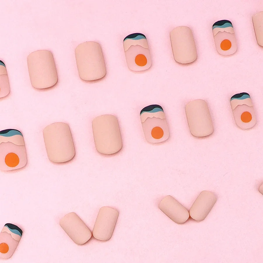 24pcs/set short saure fake nails for Spring summer season french style flowers butterfly design press on false nail art tips