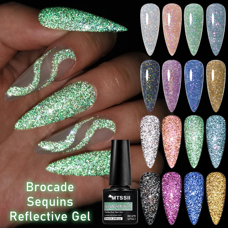 Mtssii 7ML Colorful Reflective Gel Nail Polish Glitter Sparkling Flash Glitter Gel Polish Semi Permanent Varnish Soak Off Nails
