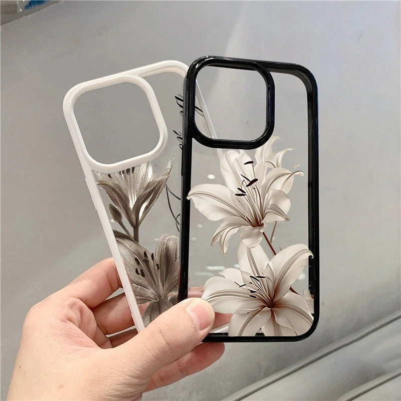 Shockproof Phone Case for iPhone 16 17 Pro Max 15 Pro 14 13 12 11 16E Air X XR XS 7 8 Plus SE Elegant Vintage Lily Floral Cover