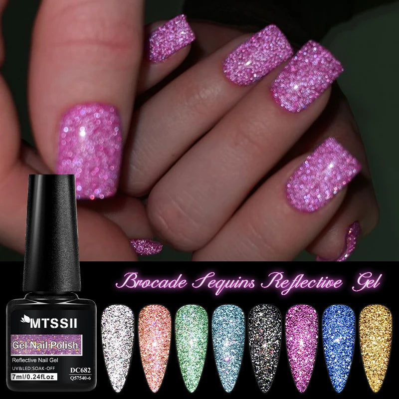 Mtssii 7ML Colorful Reflective Gel Nail Polish Glitter Sparkling Flash Glitter Gel Polish Semi Permanent Varnish Soak Off Nails
