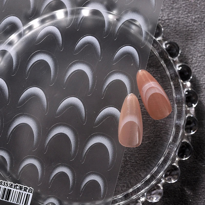 1 Sheet Fashion French Gradient Nail Art Stickers Thin Black White Line Press On Nails Decals Manicure Decorations DIY