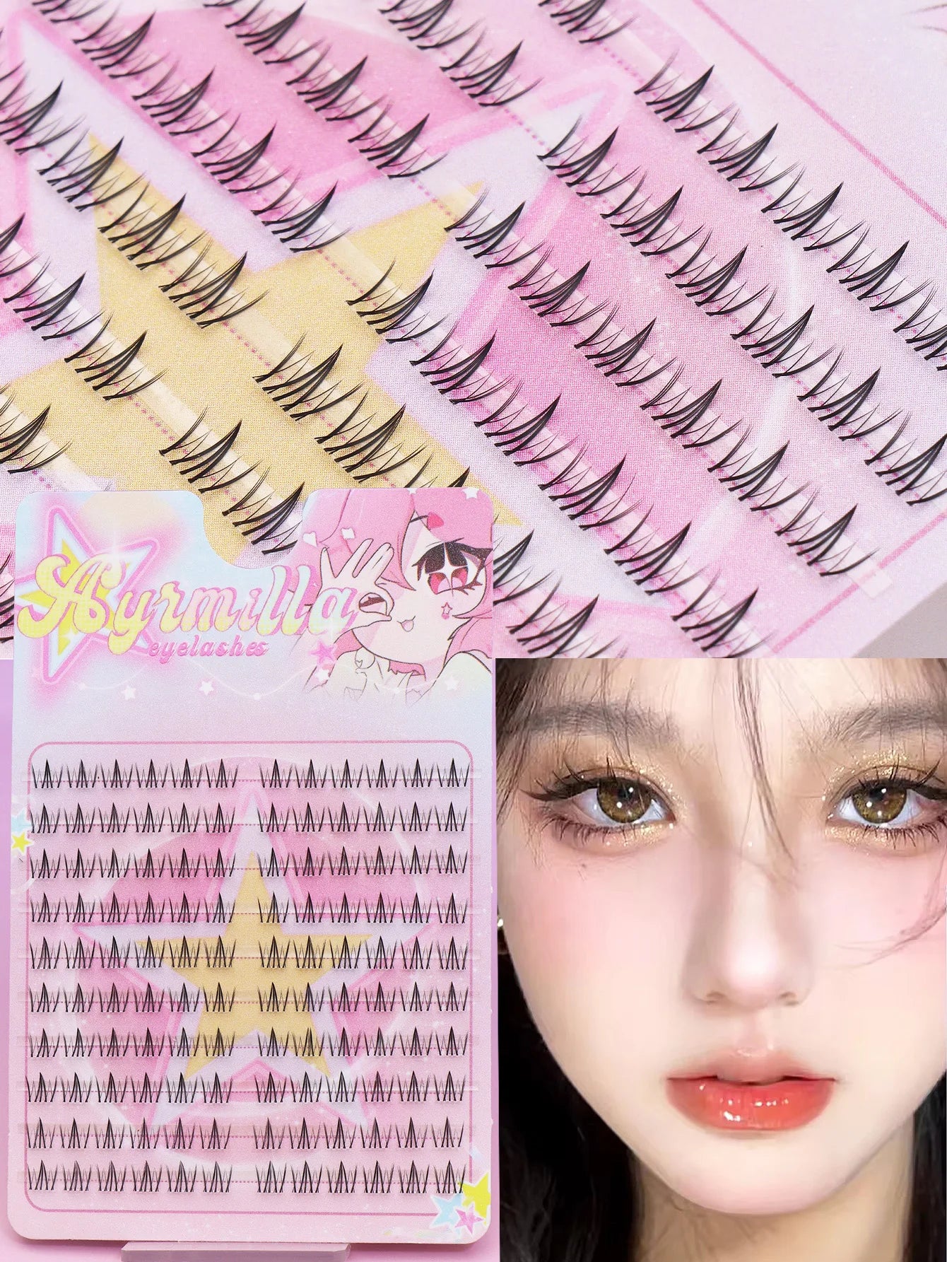 Ayr 80PCS C curl brown style Eyelash Extension Winged Individual Lashes Natural Segmented Eyelash Bundles Makeup Tools