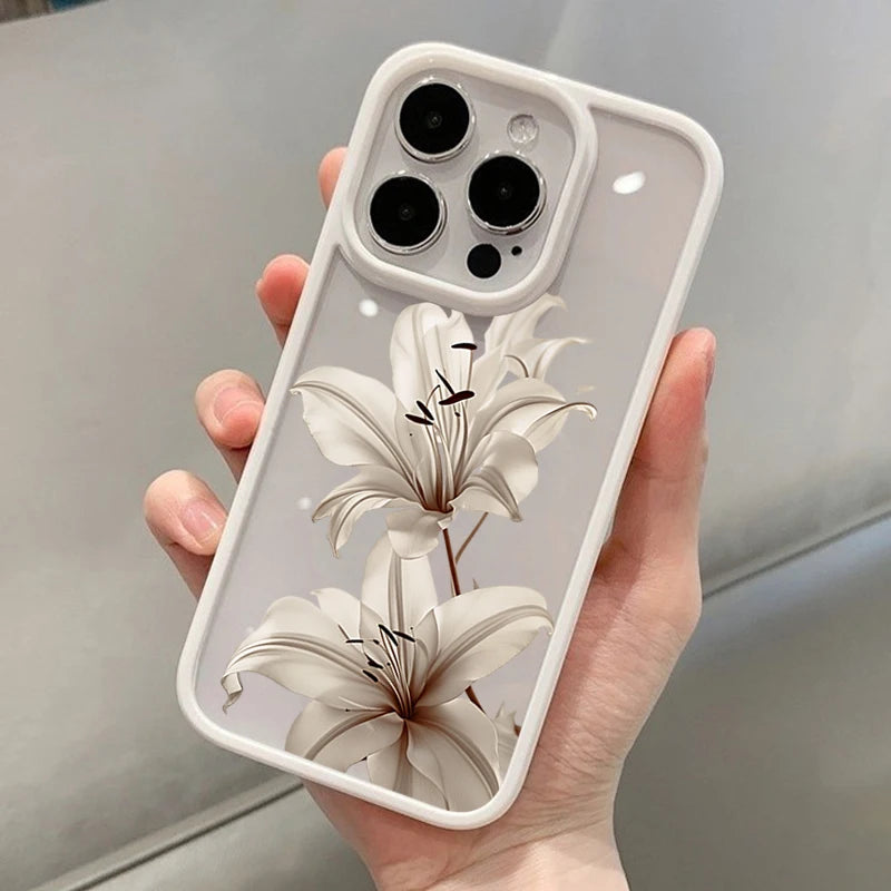 Shockproof Phone Case for iPhone 16 17 Pro Max 15 Pro 14 13 12 11 16E Air X XR XS 7 8 Plus SE Elegant Vintage Lily Floral Cover