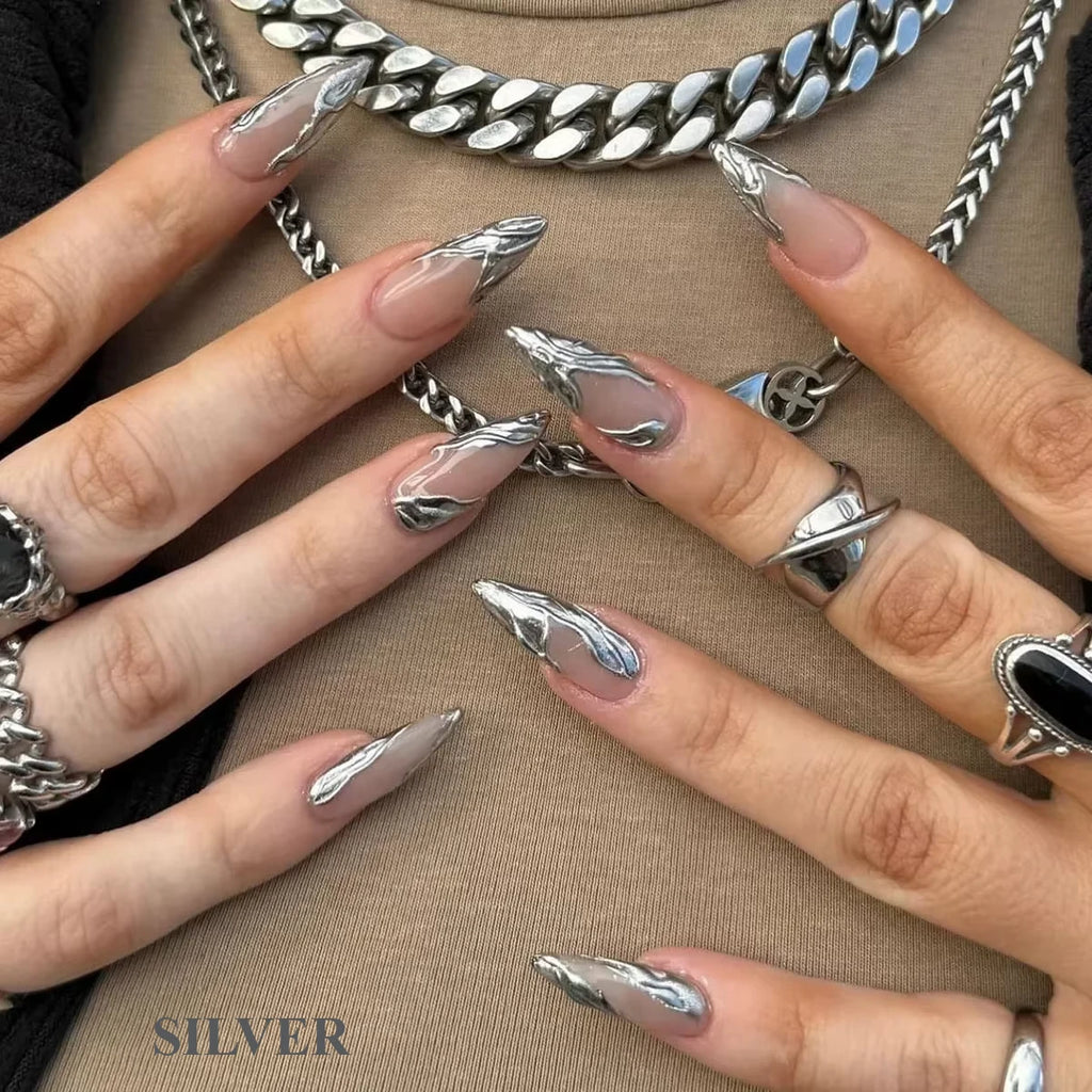 24Pcs French Almond False Nails Glitter with Rhinestones Wearable Fake Nails Artificial Simple Full Cover Press on Nails Tips