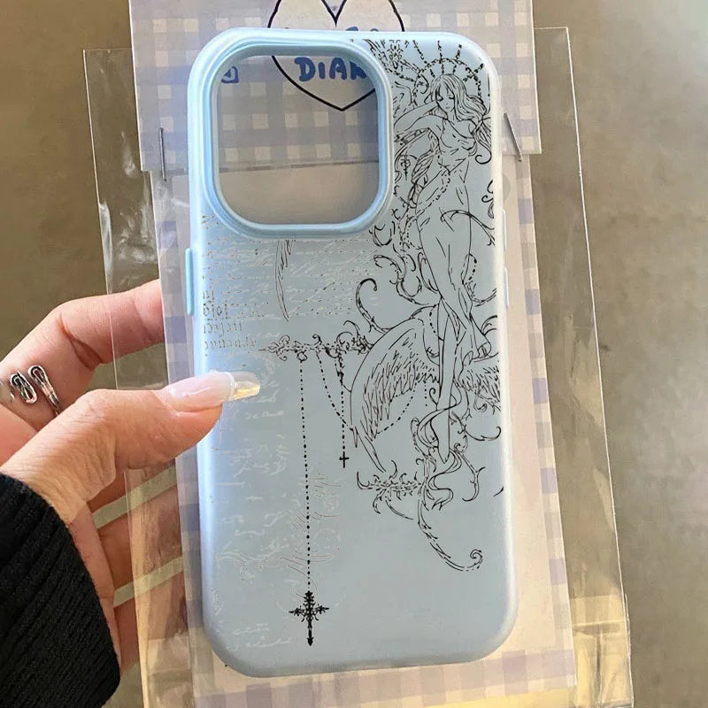 Gothic Angel Cross Line Art iPhone Case