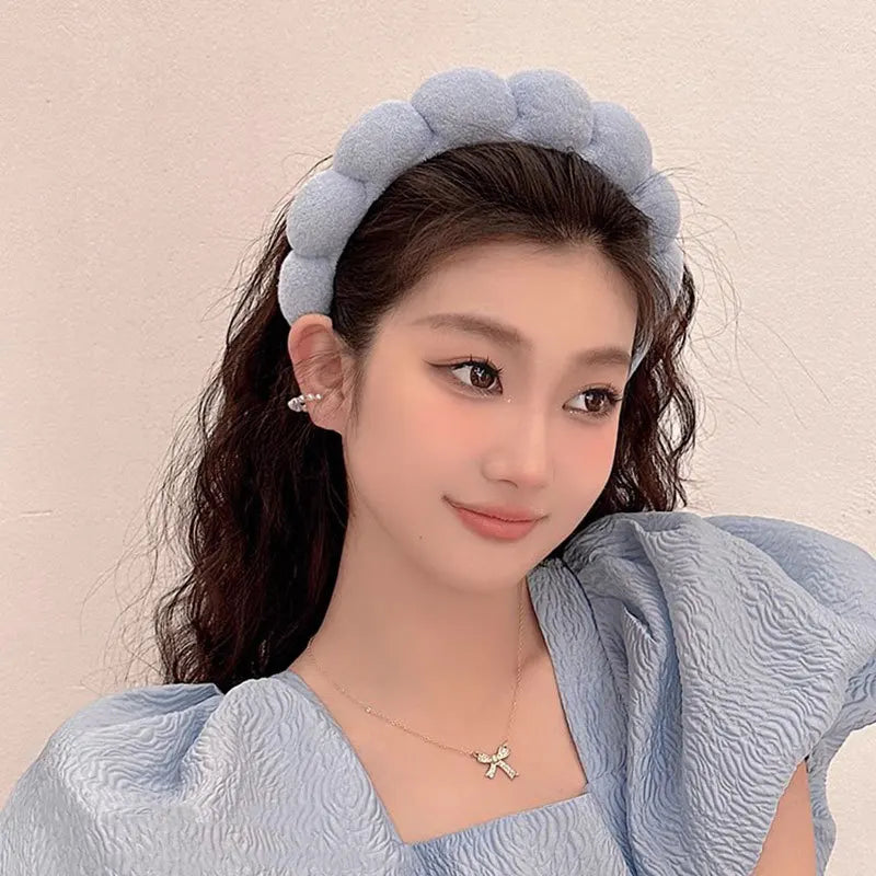 2024 Fashion Sponge Headband for Women Girls Puffy Hair Band Makeup Bubble Retro Terry Cloth Headbands Hair Accessories Headwear