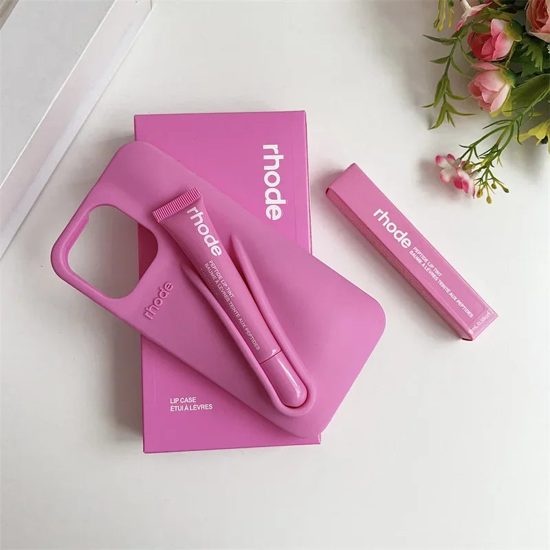 With Box Lipstick Rhod Phone Case for iPhone 16 17 Air 15 14 13 12 11 Pro Max 6 7 8 Plus Makeup Lip Gloss Holder Silicone Cover