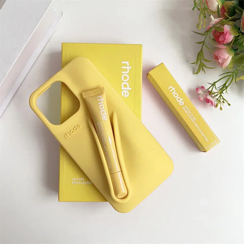 With Box Lipstick Rhod Phone Case for iPhone 16 17 Air 15 14 13 12 11 Pro Max 6 7 8 Plus Makeup Lip Gloss Holder Silicone Cover