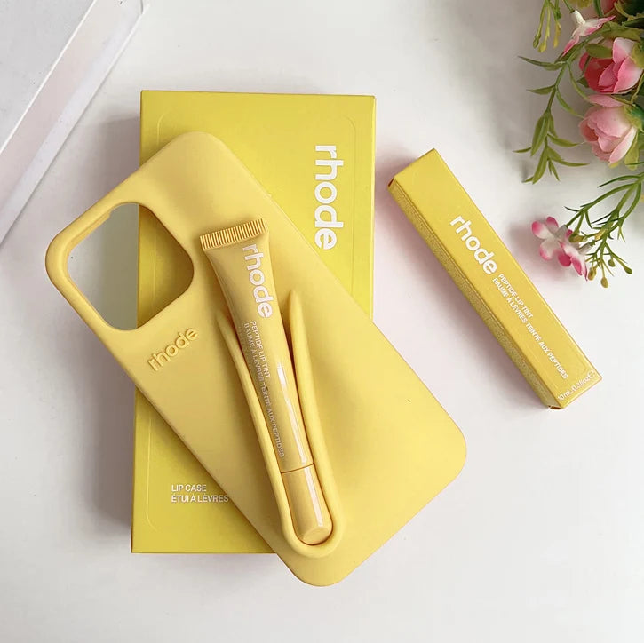 With Box Lipstick Rhod Phone Case for iPhone 16 17 Air 15 14 13 12 11 Pro Max 6 7 8 Plus Makeup Lip Gloss Holder Silicone Cover