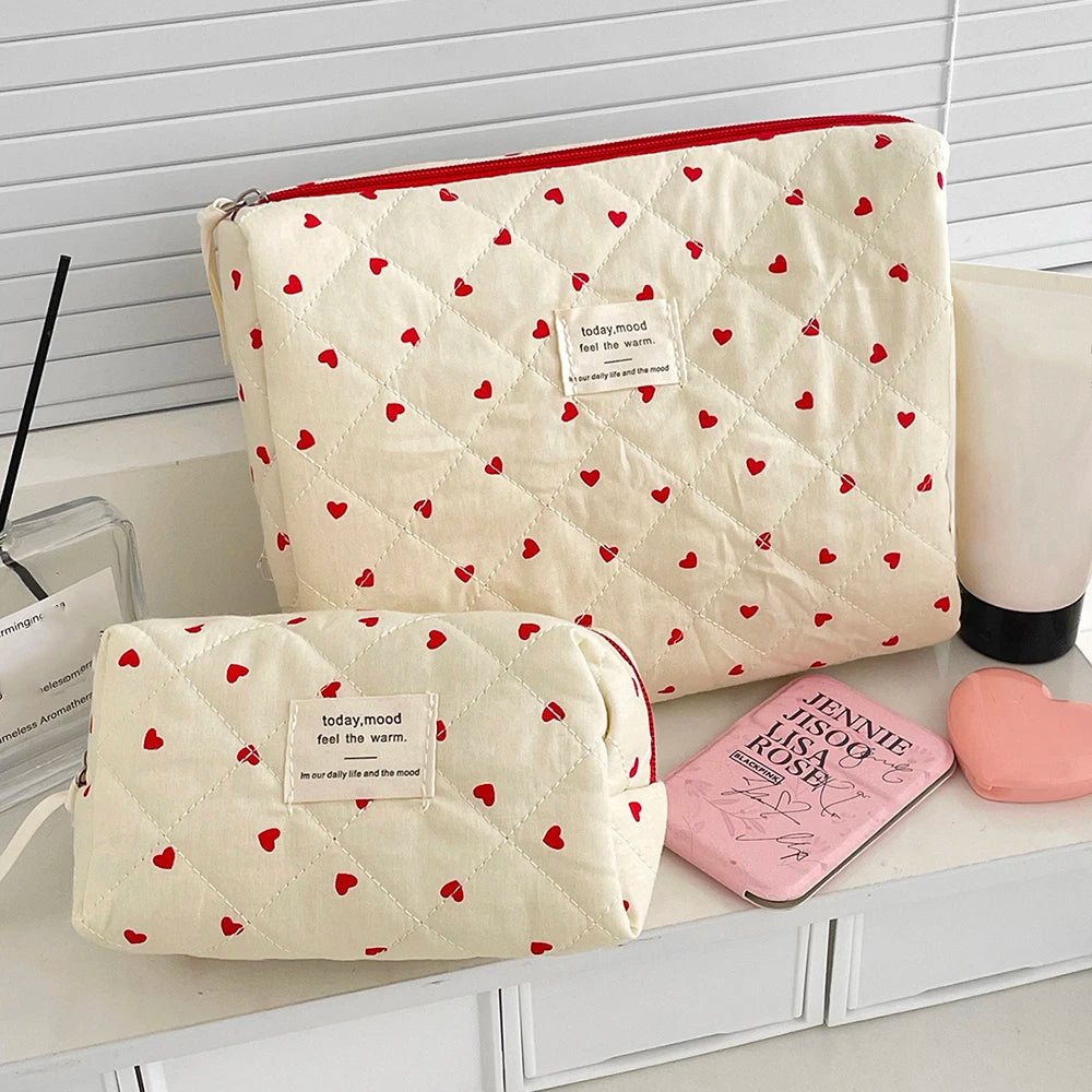 Fashion Ins Heart Women Quilting Makeup Bag Large Capacity Toiletry Cosmetic Storage Pouch Handbag Ladies Zipper Makeup Bag