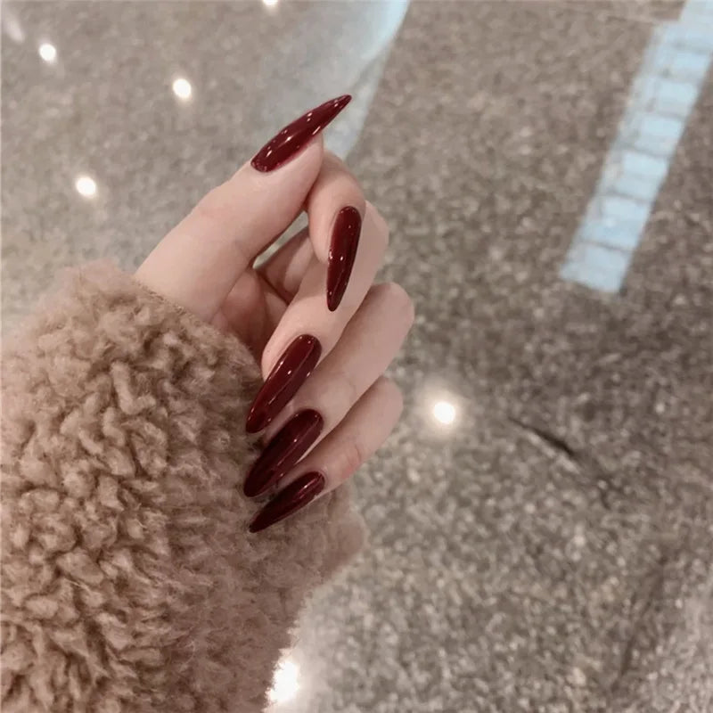 24Pcs French Almond False Nails Glitter with Rhinestones Wearable Fake Nails Artificial Simple Full Cover Press on Nails Tips