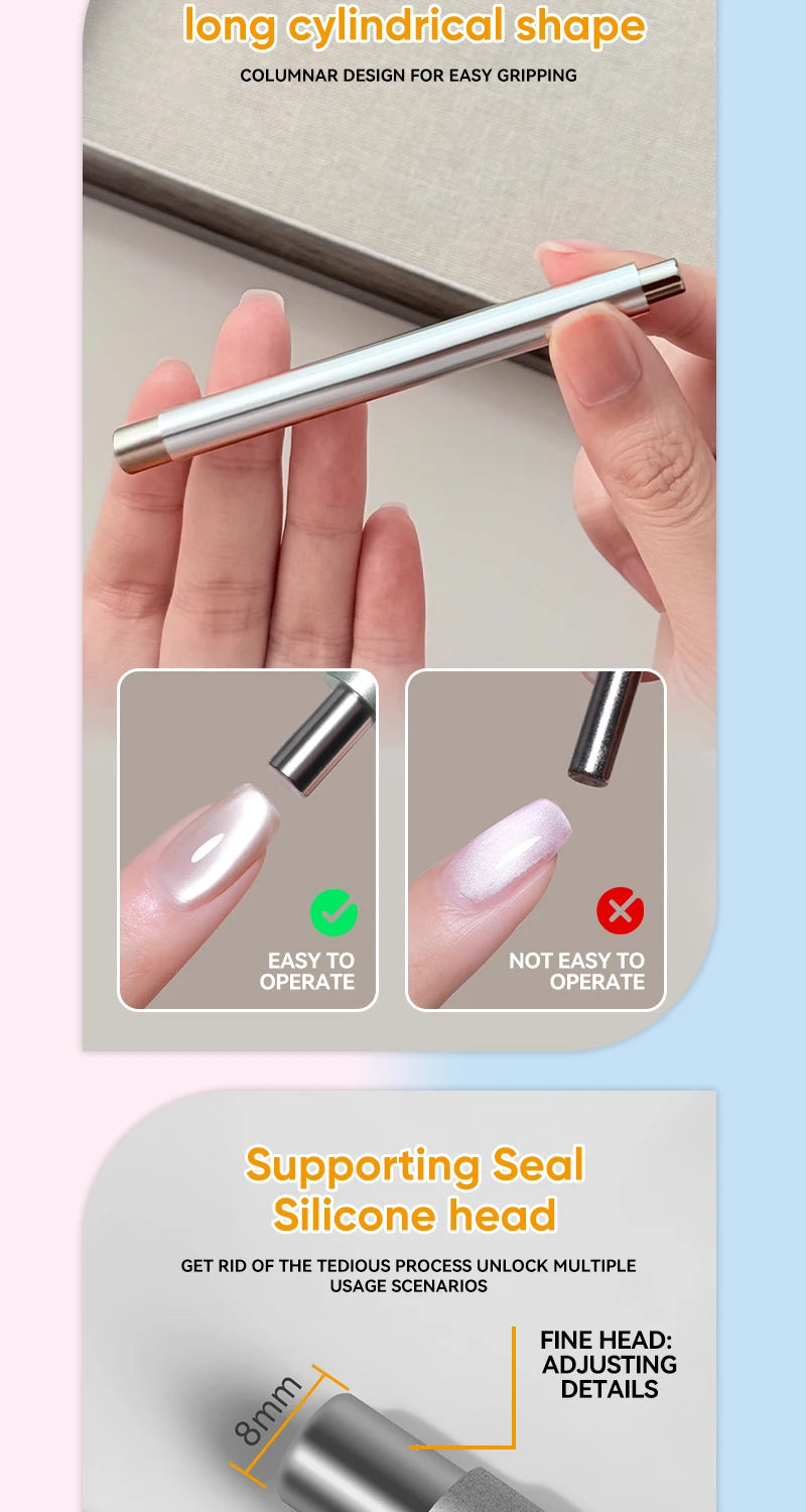 Nail Art Nail Magnetic Stick Cat Eye Magnetic Ball Aluminum Handle Cylindrical UV Gel Magnet Tools Double End Nail Design Tools