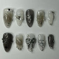 24Pcs French Almond False Nails Glitter with Rhinestones Wearable Fake Nails Artificial Simple Full Cover Press on Nails Tips
