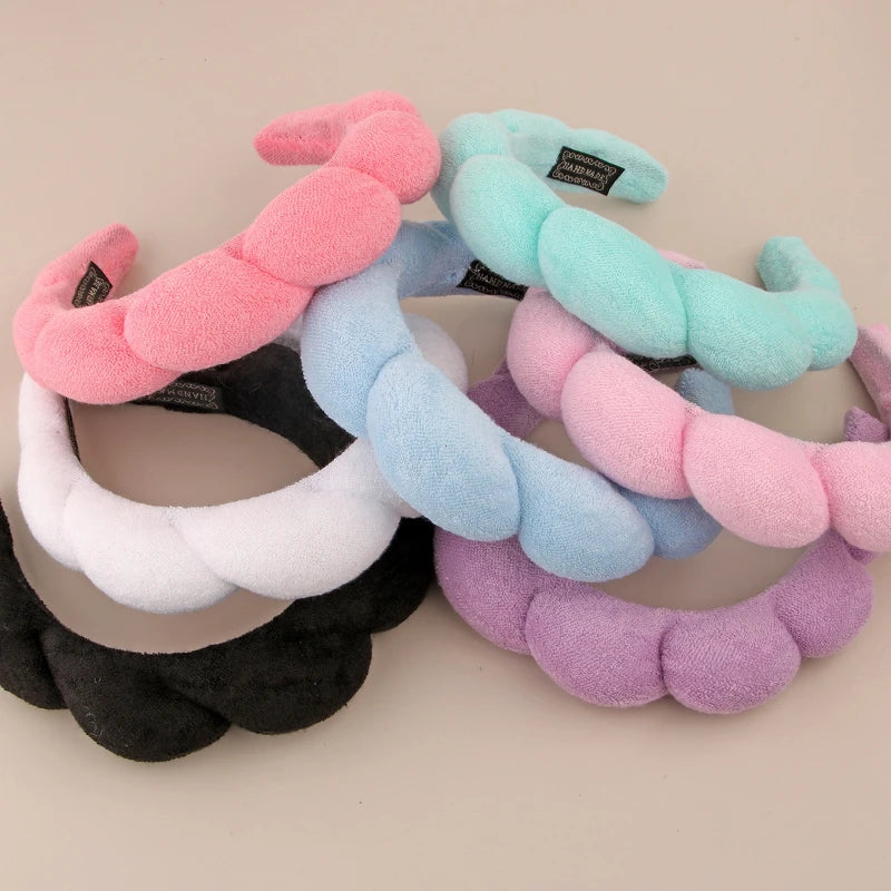 2024 Fashion Sponge Headband for Women Girls Puffy Hair Band Makeup Bubble Retro Terry Cloth Headbands Hair Accessories Headwear