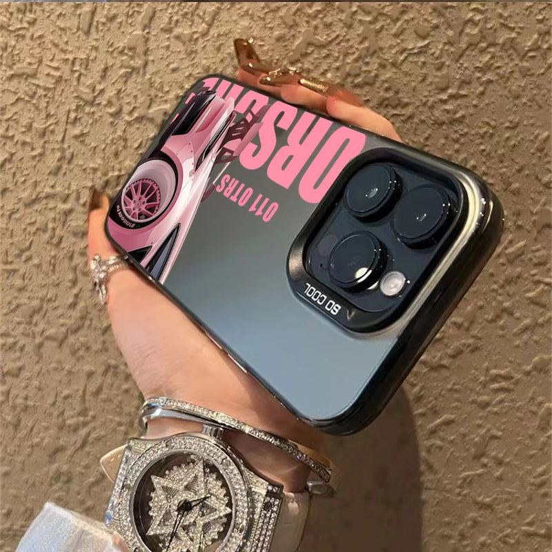 Stylish Sports Car Phone Case For iPhone 17 16 Pro Max 15 14 7 8 Plus 13 12 11 Pro Max 17 Air X XR XS Max Laser Silver Cover