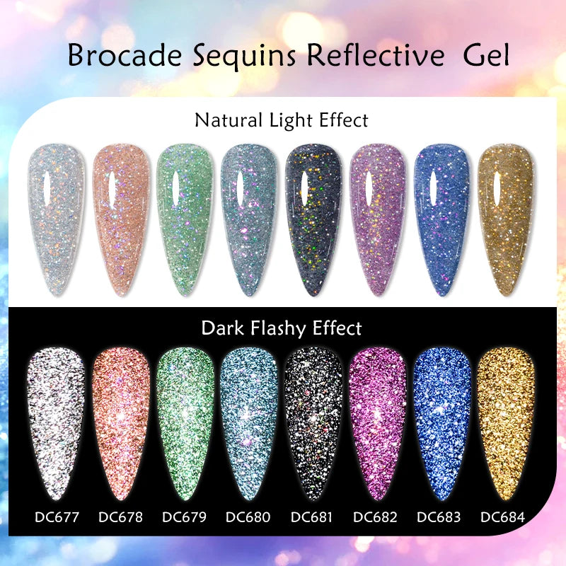 Mtssii 7ML Colorful Reflective Gel Nail Polish Glitter Sparkling Flash Glitter Gel Polish Semi Permanent Varnish Soak Off Nails