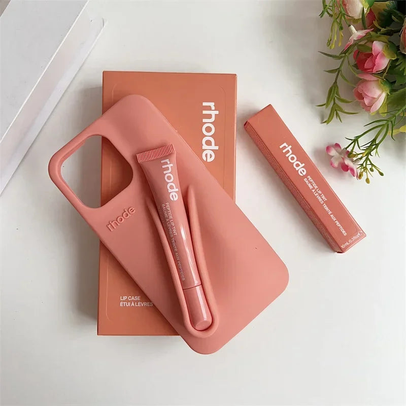With Box Lipstick Rhod Phone Case for iPhone 16 17 Air 15 14 13 12 11 Pro Max 6 7 8 Plus Makeup Lip Gloss Holder Silicone Cover