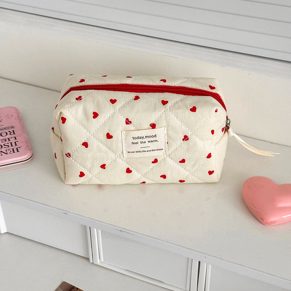Quilted Heart Makeup Bag – Large Cosmetic Organizer