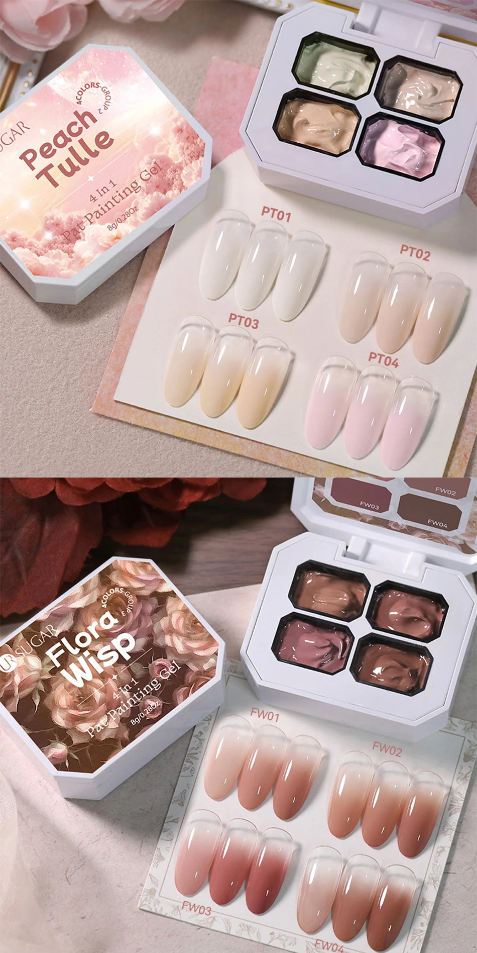 UR SUGAR 4 IN1 Pat Painting Gel Nail 4 Colors Gradient Painting Gel Nail Art Semi Permanent Soak Off UV Nails Used For Gel DIY