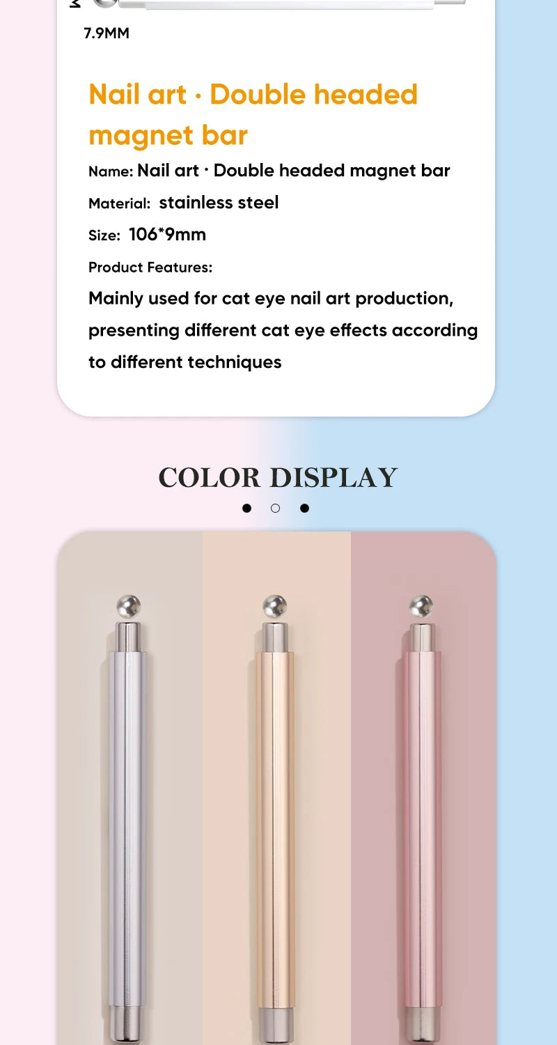 Nail Art Nail Magnetic Stick Cat Eye Magnetic Ball Aluminum Handle Cylindrical UV Gel Magnet Tools Double End Nail Design Tools
