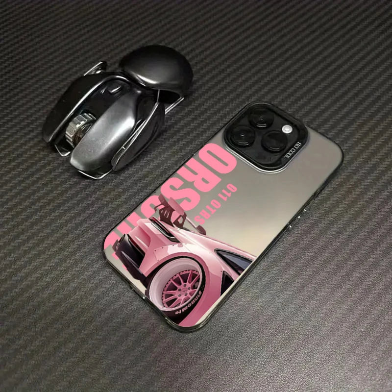 Stylish Sports Car Phone Case For iPhone 17 16 Pro Max 15 14 7 8 Plus 13 12 11 Pro Max 17 Air X XR XS Max Laser Silver Cover