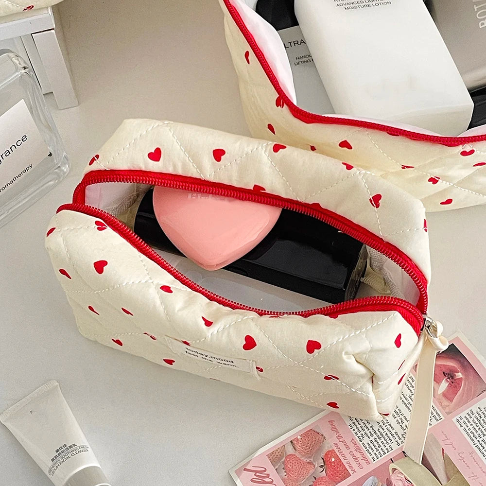 Fashion Ins Heart Women Quilting Makeup Bag Large Capacity Toiletry Cosmetic Storage Pouch Handbag Ladies Zipper Makeup Bag