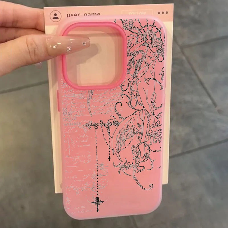 Gothic Angel Cross Line Art iPhone Case