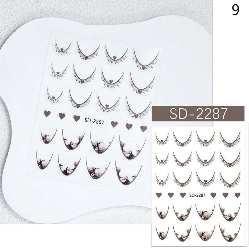 1 Sheet Fashion French Gradient Nail Art Stickers Thin Black White Line Press On Nails Decals Manicure Decorations DIY