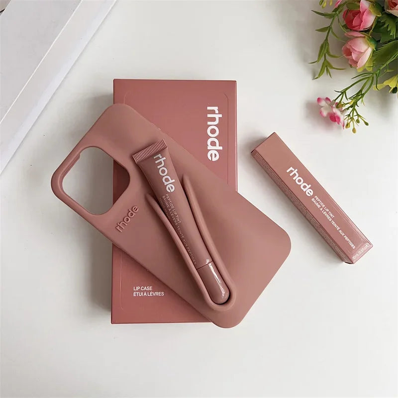 With Box Lipstick Rhod Phone Case for iPhone 16 17 Air 15 14 13 12 11 Pro Max 6 7 8 Plus Makeup Lip Gloss Holder Silicone Cover