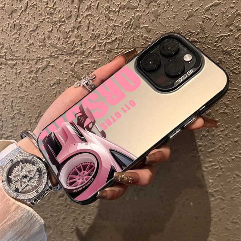 Stylish Sports Car Phone Case For iPhone 17 16 Pro Max 15 14 7 8 Plus 13 12 11 Pro Max 17 Air X XR XS Max Laser Silver Cover
