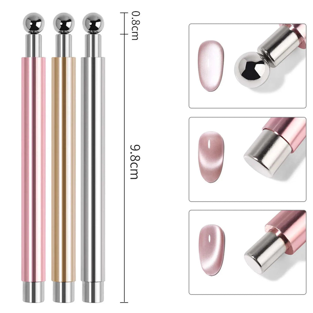 Nail Art Nail Magnetic Stick Cat Eye Magnetic Ball Aluminum Handle Cylindrical UV Gel Magnet Tools Double End Nail Design Tools