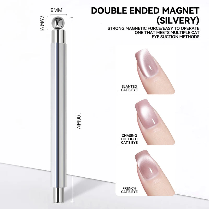 Nail Art Nail Magnetic Stick Cat Eye Magnetic Ball Aluminum Handle Cylindrical UV Gel Magnet Tools Double End Nail Design Tools
