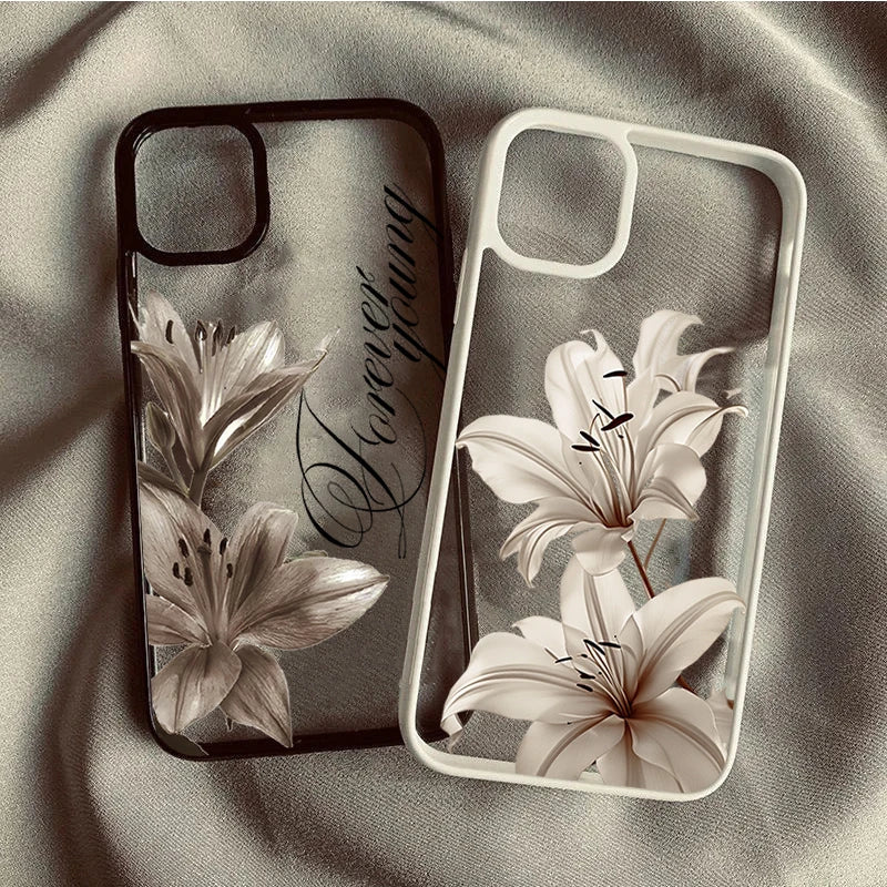 Shockproof Phone Case for iPhone 16 17 Pro Max 15 Pro 14 13 12 11 16E Air X XR XS 7 8 Plus SE Elegant Vintage Lily Floral Cover