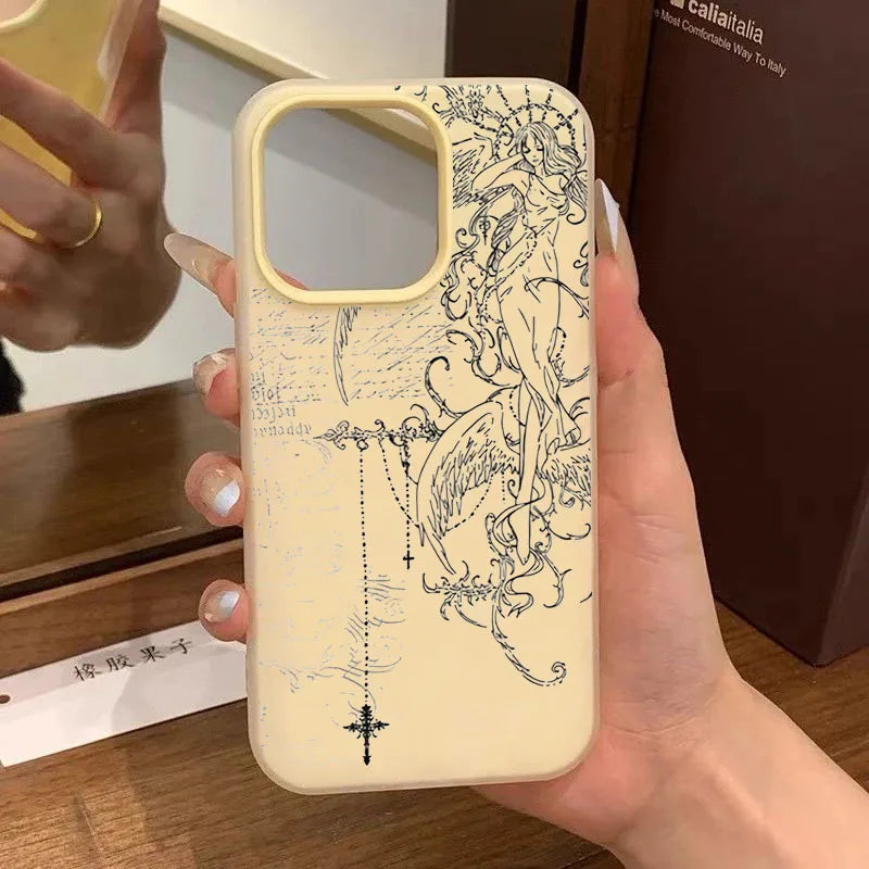 Gothic Angel Cross Line Art iPhone Case