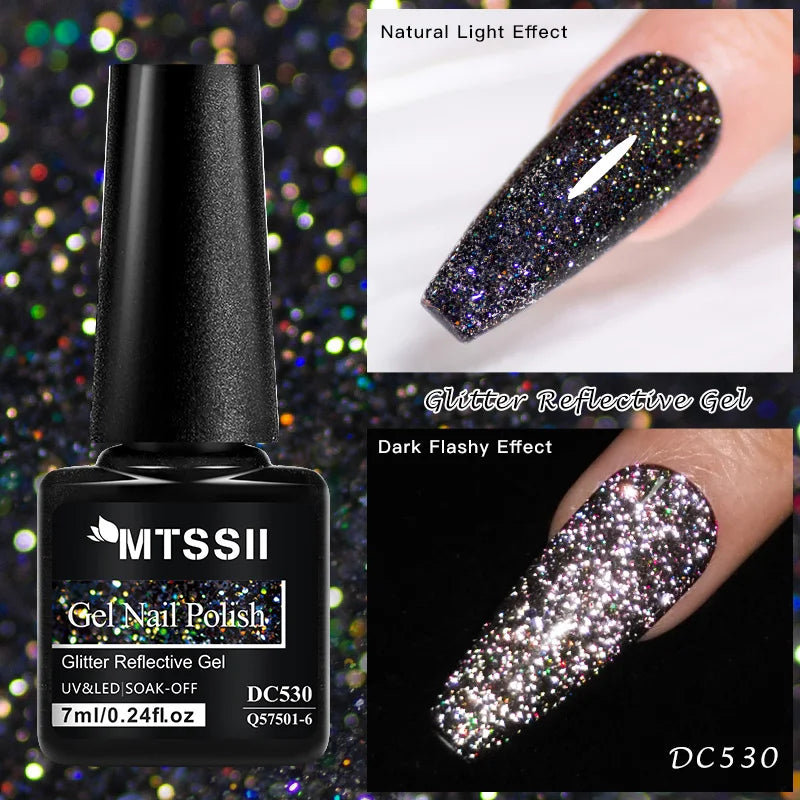 Mtssii 7ML Colorful Reflective Gel Nail Polish Glitter Sparkling Flash Glitter Gel Polish Semi Permanent Varnish Soak Off Nails